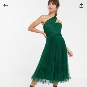 Green one-shoulder midi dress
